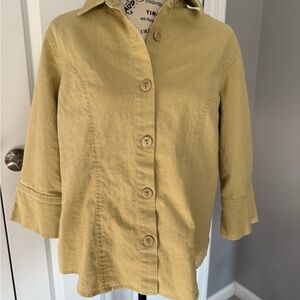 Rudy‎ Rd.Linen/Cotton Yellow Button-Up Shirt Pineapple Buttons 3/4 Sleeve Size 8